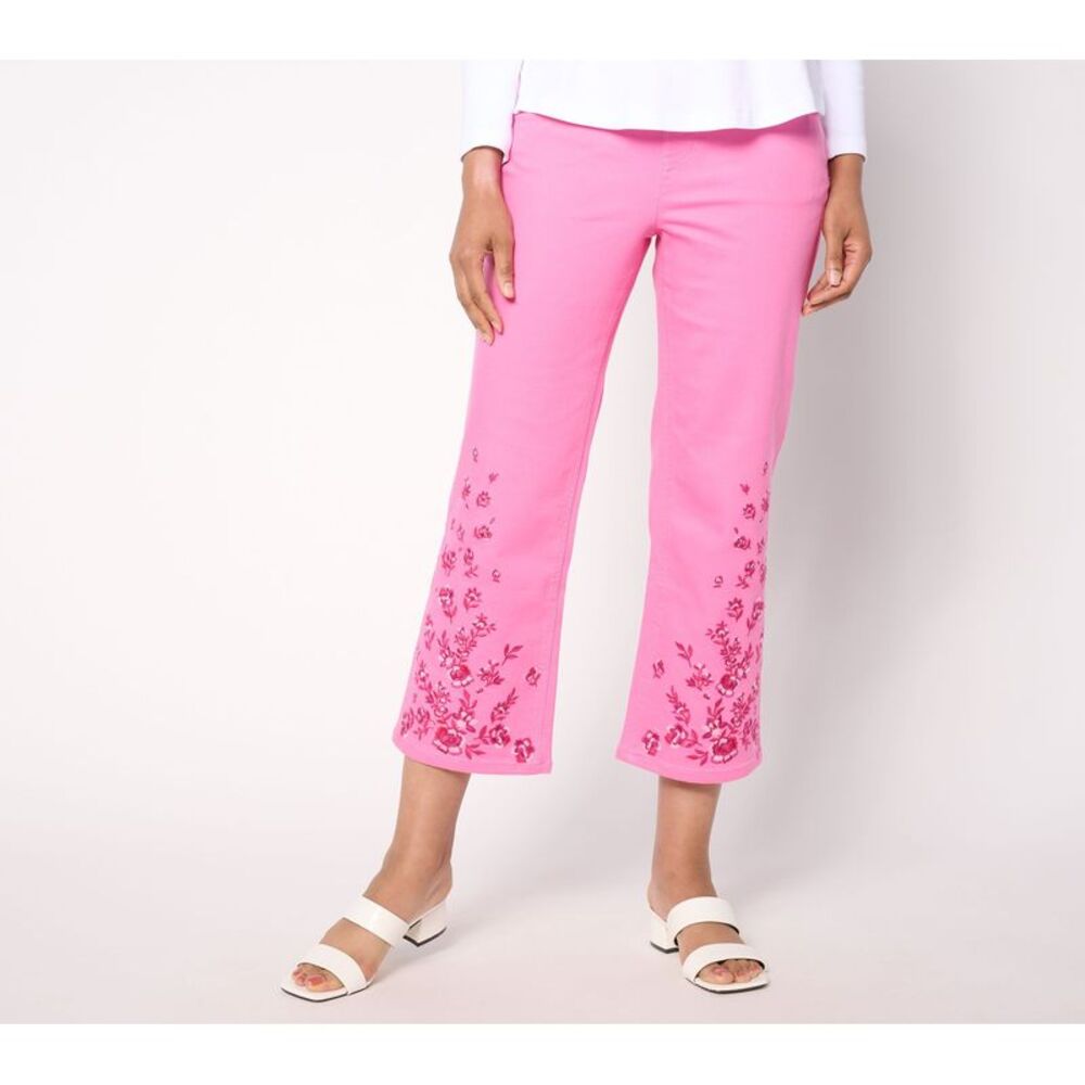Ryan Simkhai Eyeshop Women's Pants Sz 16 True Denim Wide Leg Crop Pink